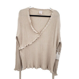 Luna Beige Tie Back Sweater Womens Size 3x Ruffle Accent Long Sleeve Ribbed